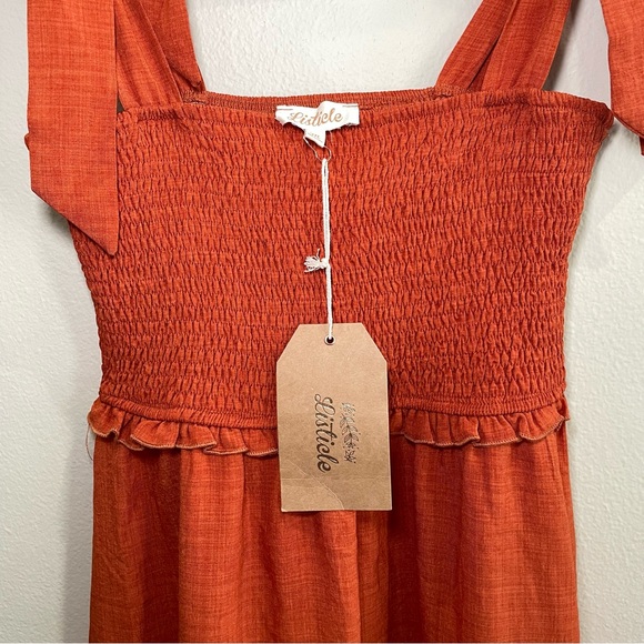 Rust Bow Strap Tiered Maternity Midi Dress Pinkblush Size M Color Rust Orange - Picture 9 of 12